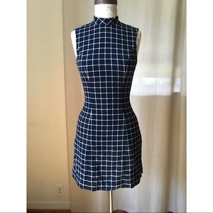 Grid Print Mock Neck Mini Dress